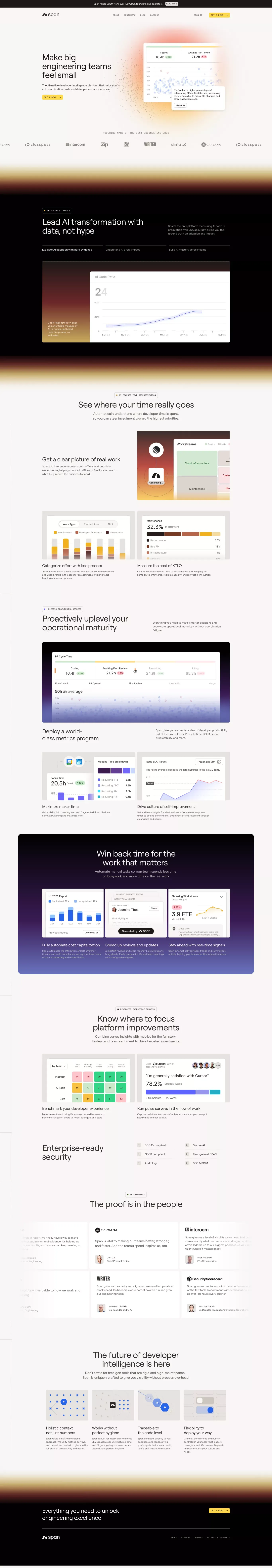 Span - AI-native engineering intelligence and automations - Landing design