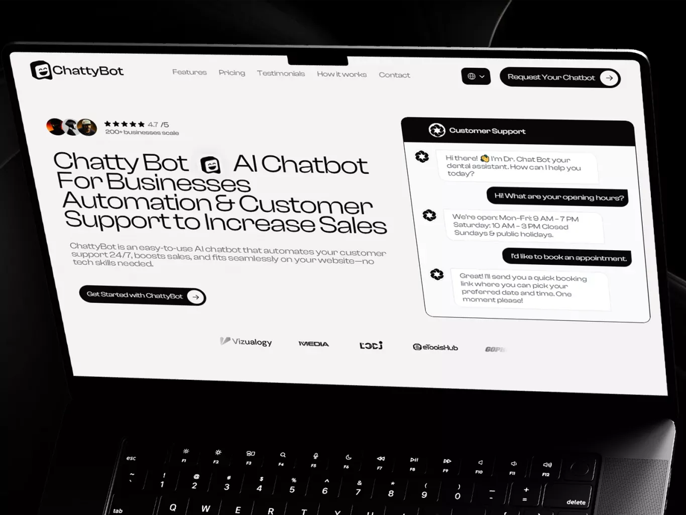 Chattybot | Custom AI Chatbots Fully Branded & Trained - Landing design