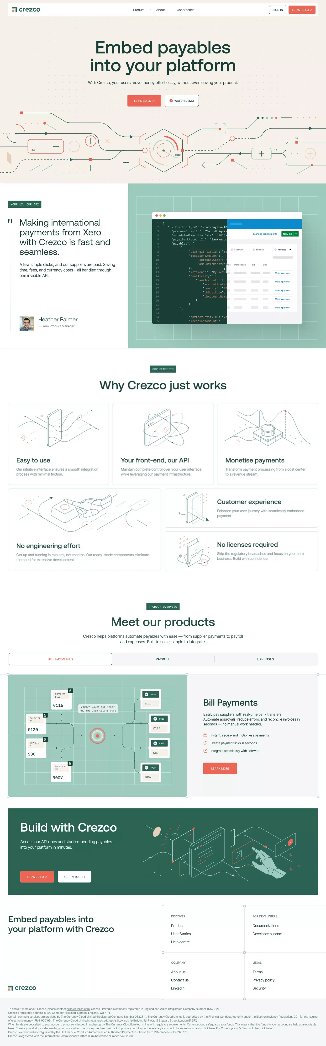 Crezco: Embedded Payments API - Crezco - Landing design