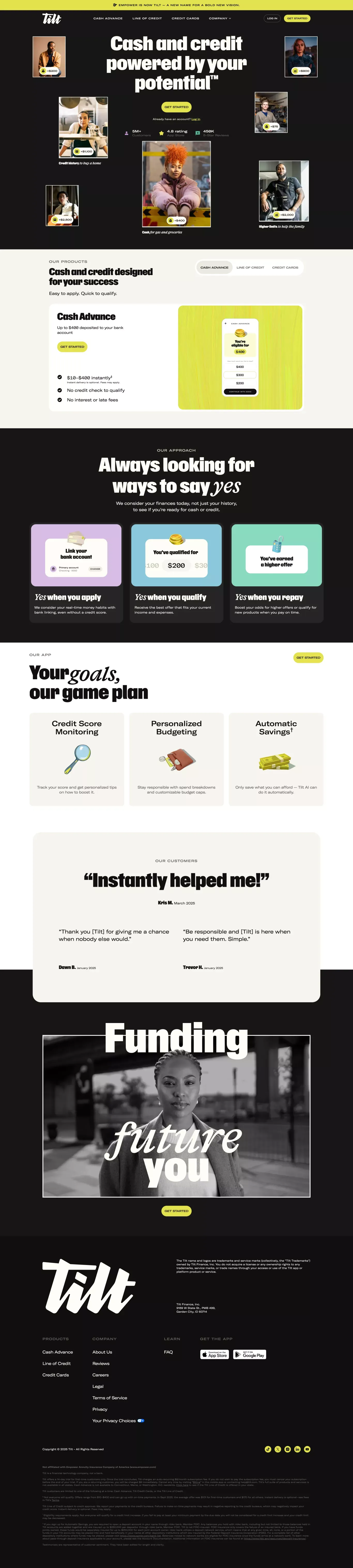 Cash Advances & Credit Cards—Powered by Your Potential | Tilt - Landing design