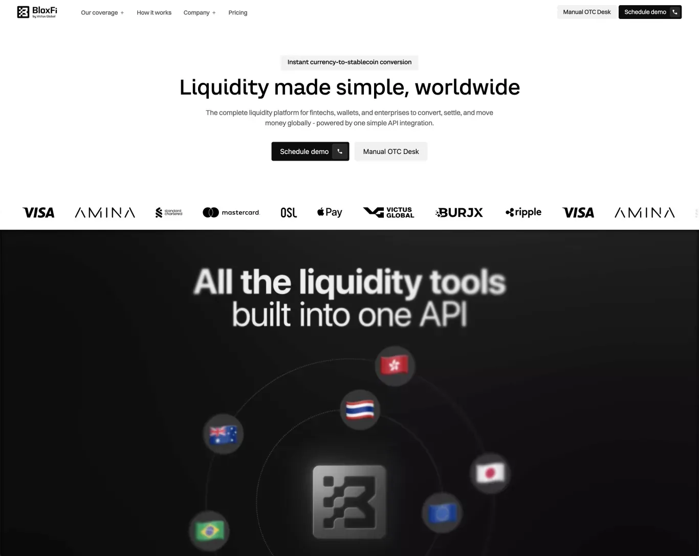 Global API for Currency Conversion & Settlement | BloxFi - Landing design