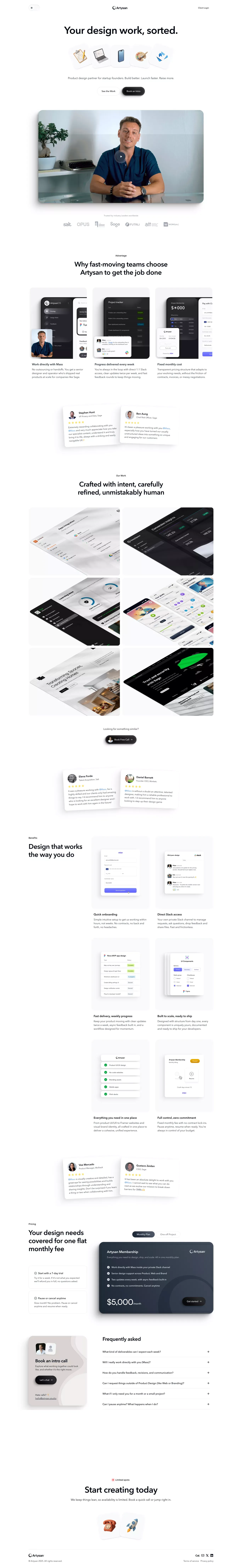 Artysan Â· Product Design for Startups - Landing design
