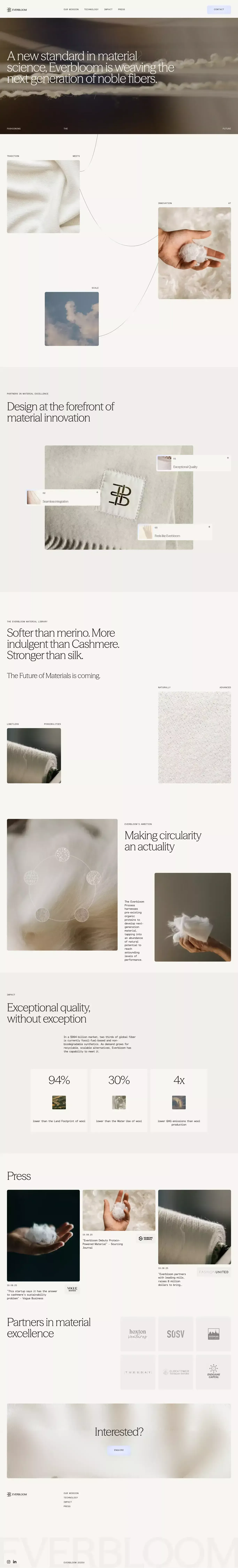 Everbloom - Pure design at the forefront of material science - Landing design