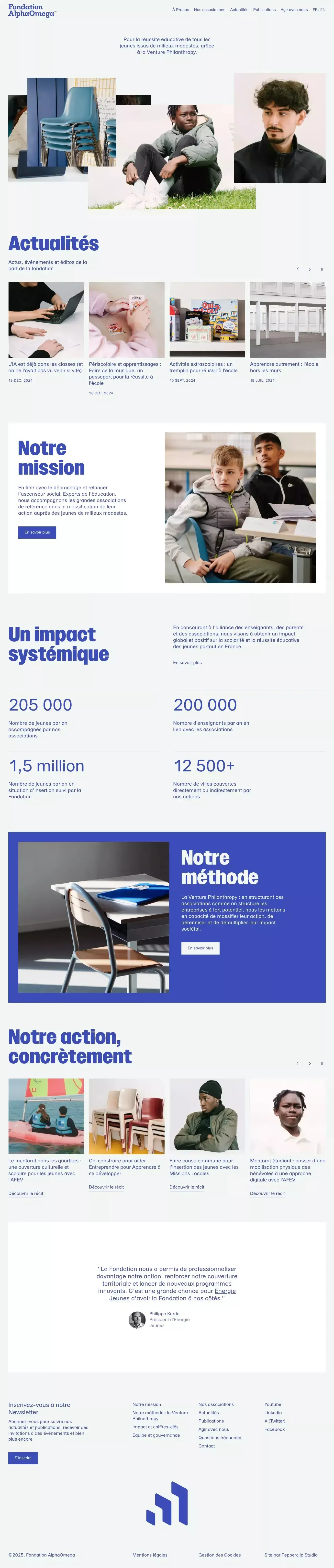 Fondation AlphaOmega – Pour la réussite éducative des jeunes issus de milieux modestes - Landing design
