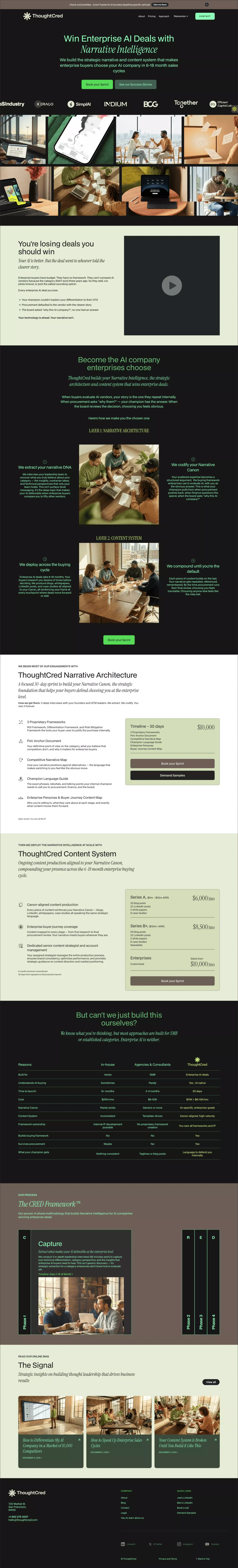 Narrative Intelligence for AI Companies | ThoughtCred - Landing design