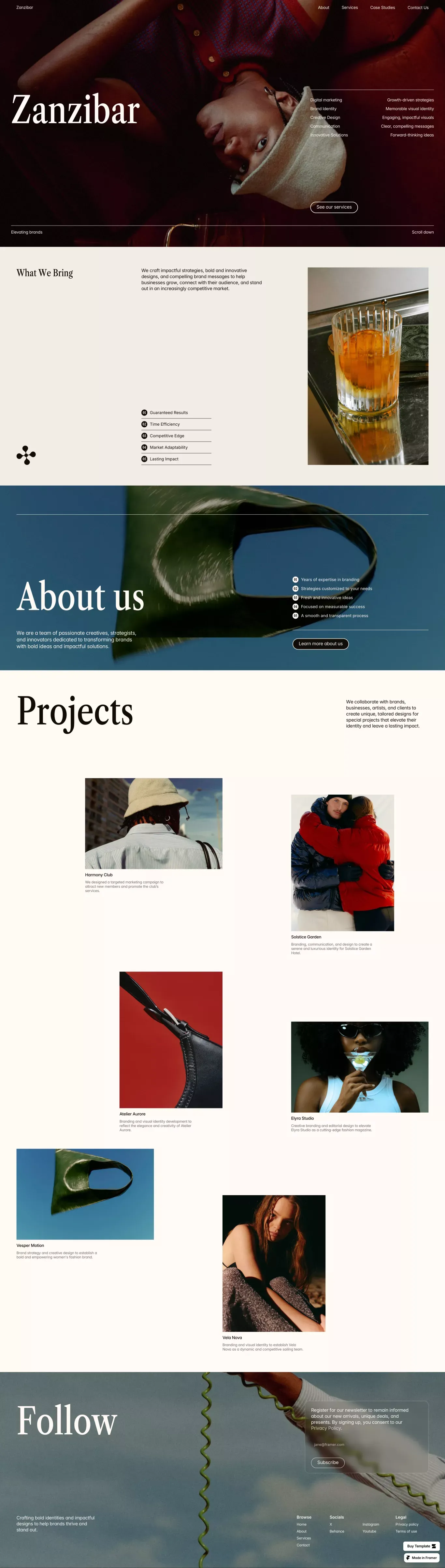 Zanzibar - Agancy and Portfolio Premium Framer Template - Template design