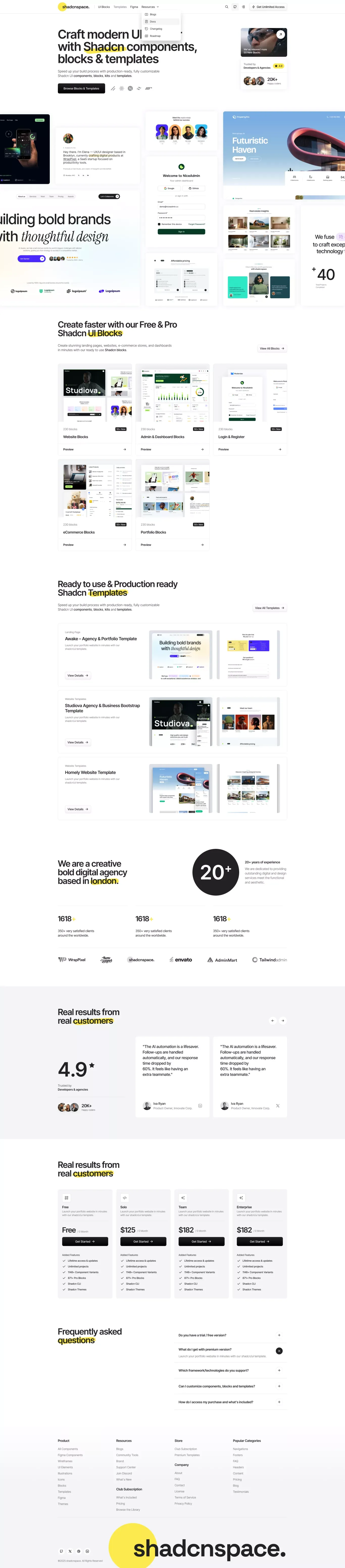 Craft modern UIs faster with Shadcn components, blocks & templates - Landing design
