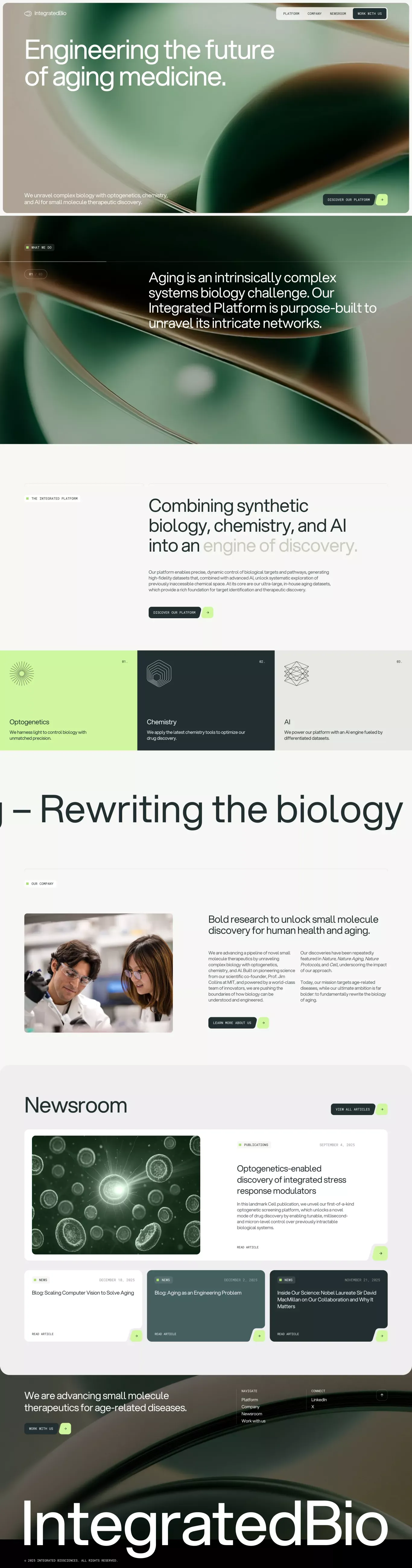 Integrated Biosciences — Engineering the future of aging medicine - Landing design