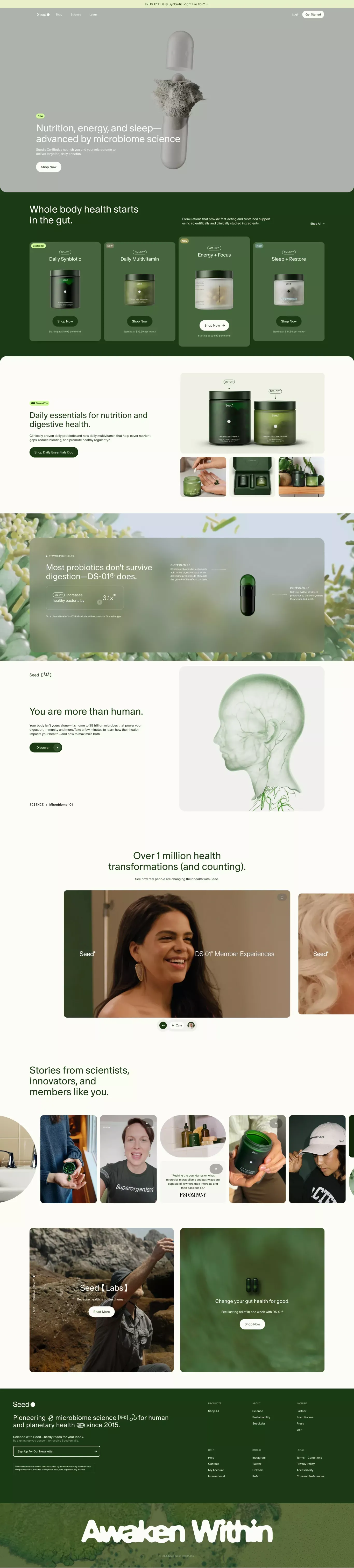 Seed • Whole Body Health Starts in the Gut - Landing design
