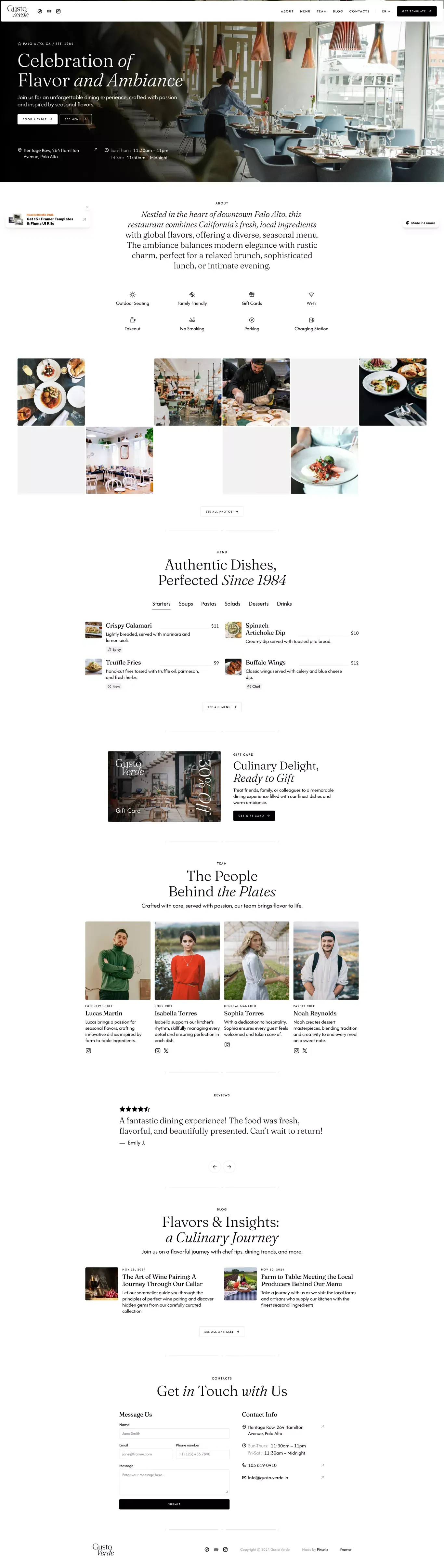 Gusto Verde - Minimalist Framer Template for Restaurants - Template design