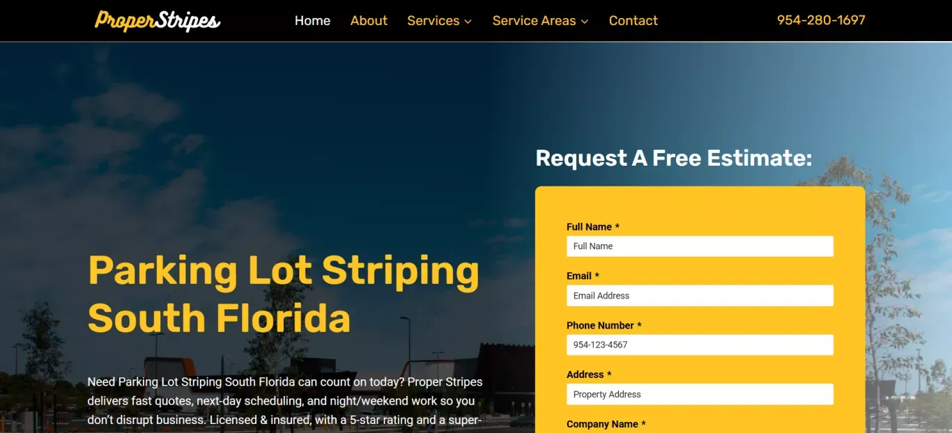 Parking Lot Striping South Florida | Proper Stripes offers Line Striping, Sealcoating, Pavement Marking, Restriping, Asphalt Repair, EV Space Painting, ADA Parking Striping, Fire Lane Striping, and No Parking Striping Services in Broward, Palm Beach, and  - Other design