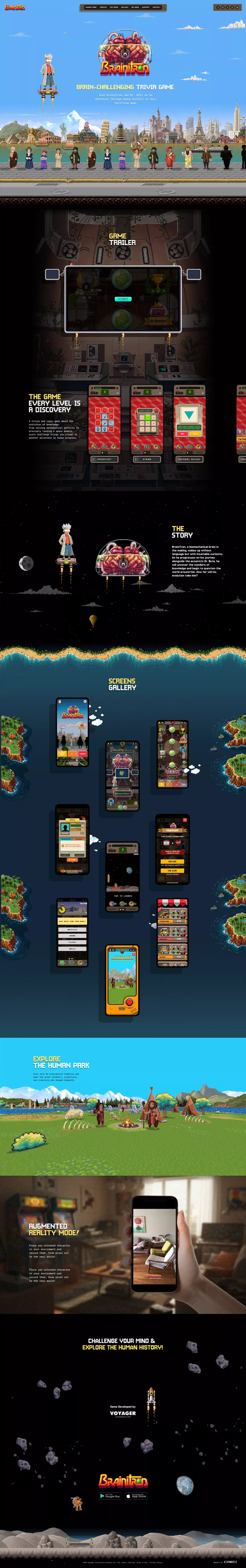 Brainitron: Puzzles & Brain-Challenging Game. Explore, Learn, and Evolve - Landing design