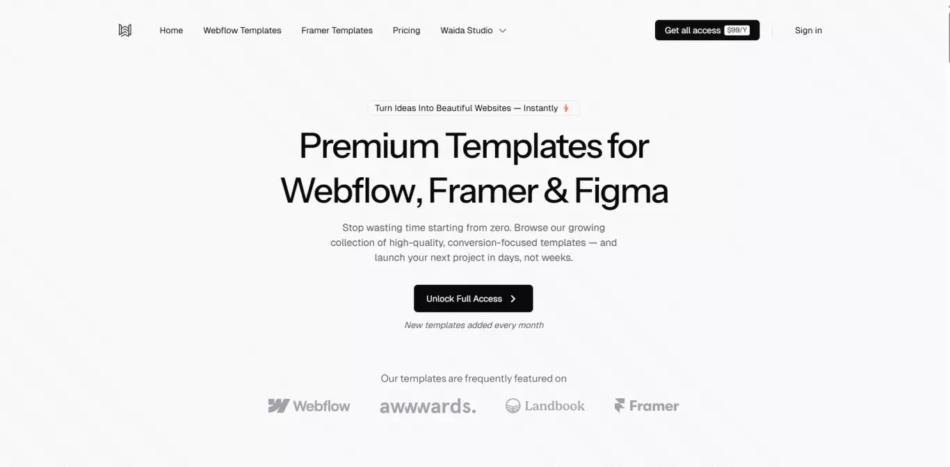 Premium Webflow, Framer & Figma Templates - Waida Studio - Portfolio design