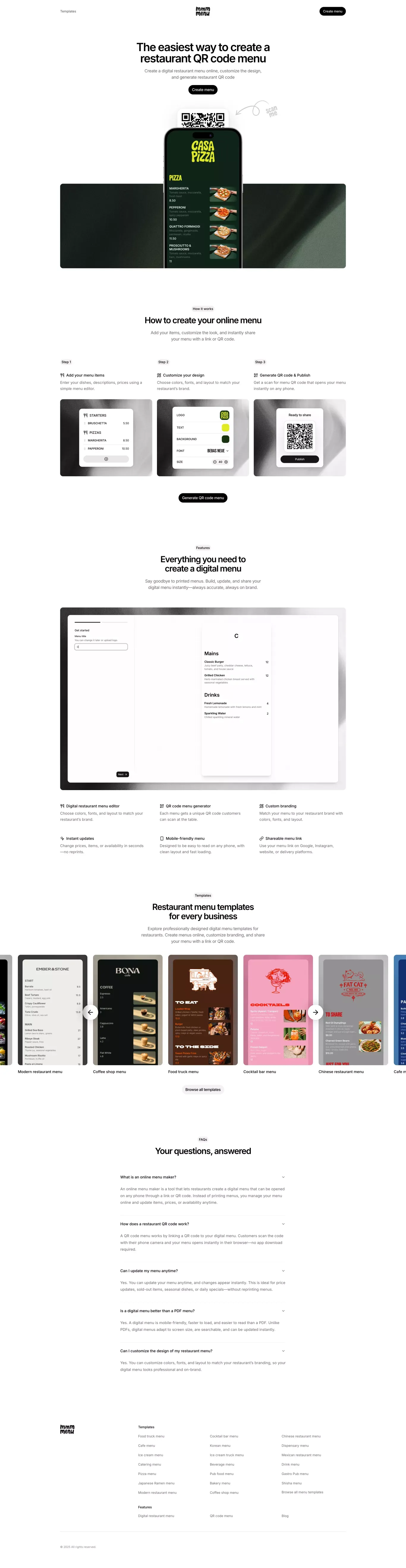 mmmmenu | Restaurant QR Code Menu - Landing design