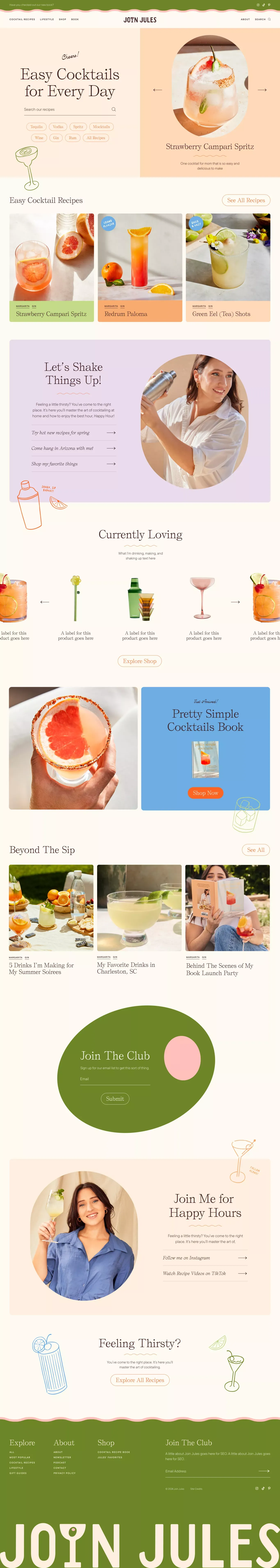 Join Jules - Cocktail Recipes for Any Day - Blog design