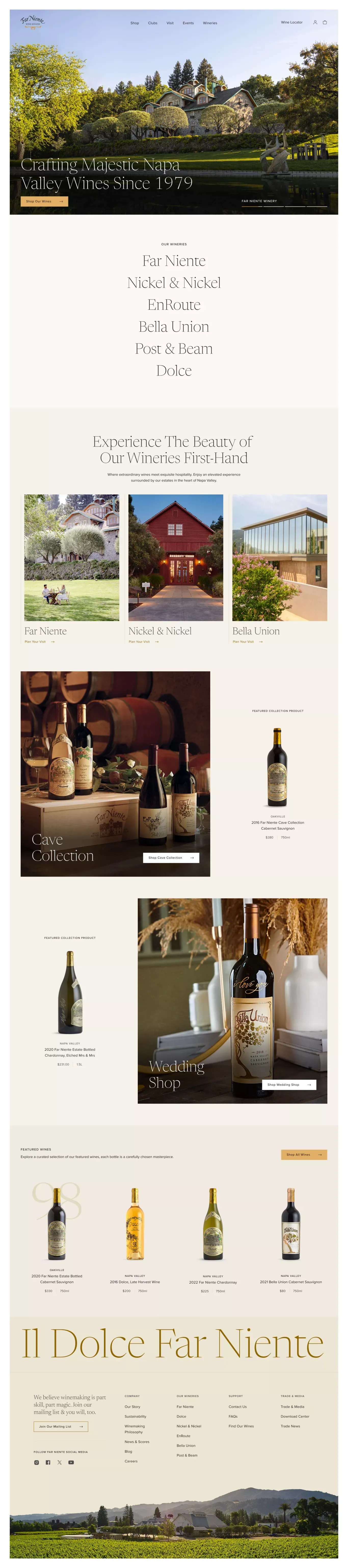 House of Far Niente | Napa Valley Wineries & Vineyards - Ecommerce design