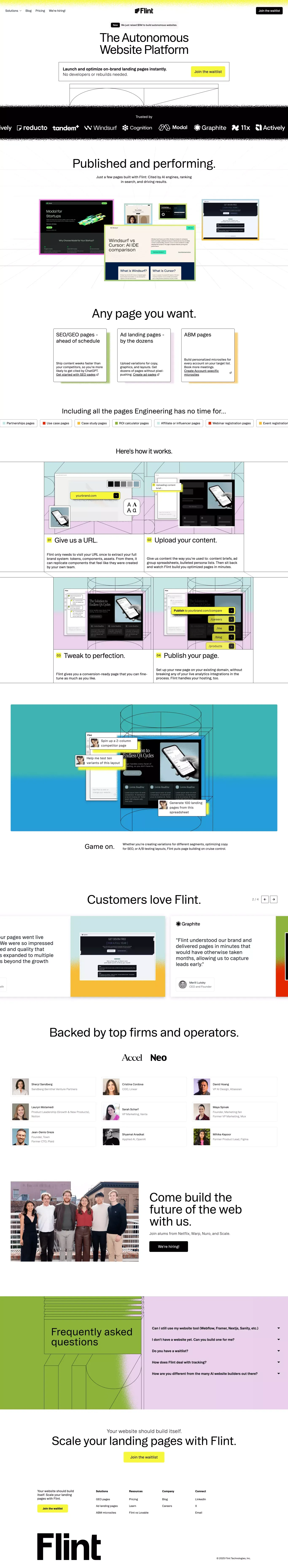 Flint | Autonomous websites. Launch landing pages fast. - Landing design