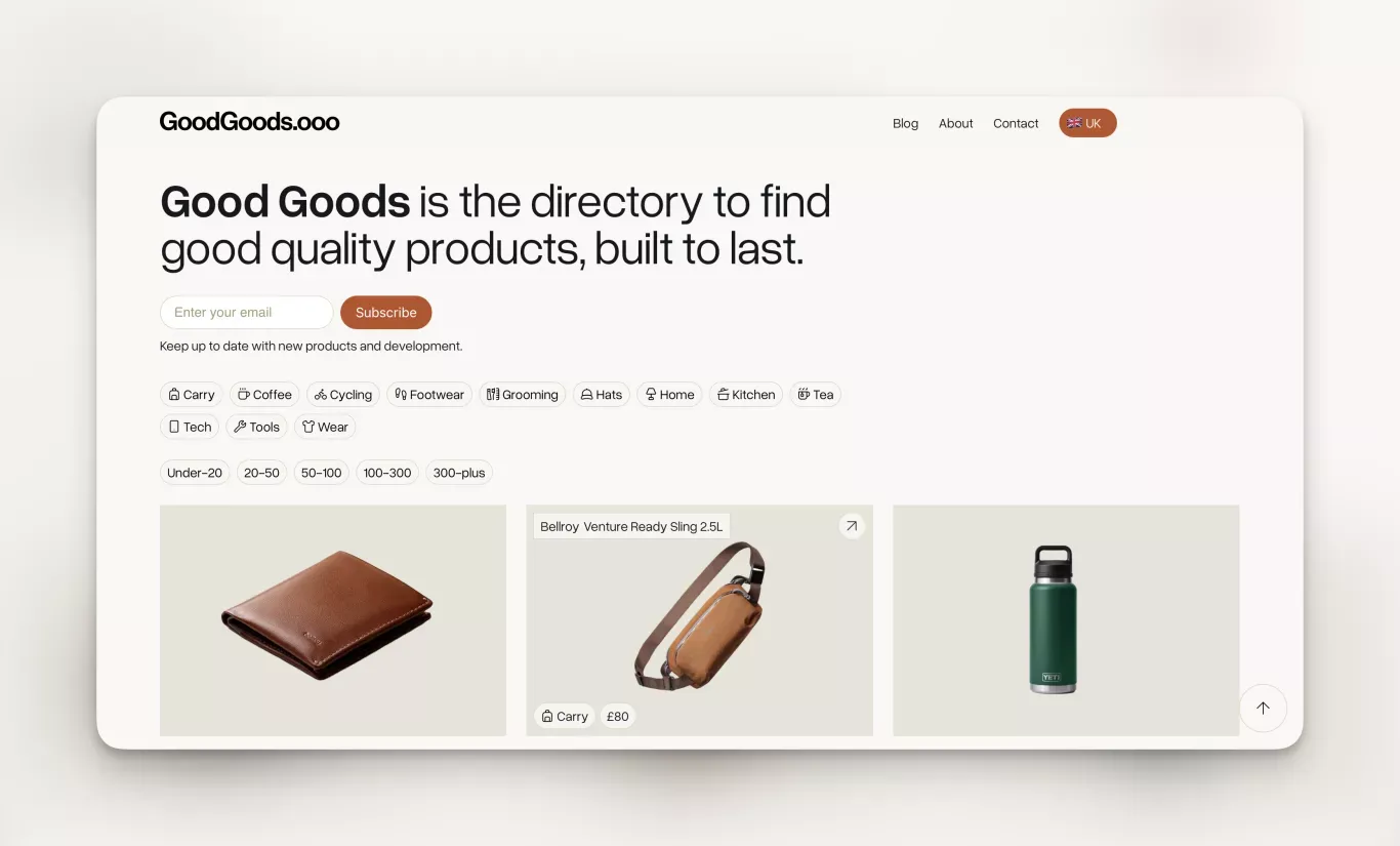 Good Goods - The directory for quality goods - Landing design