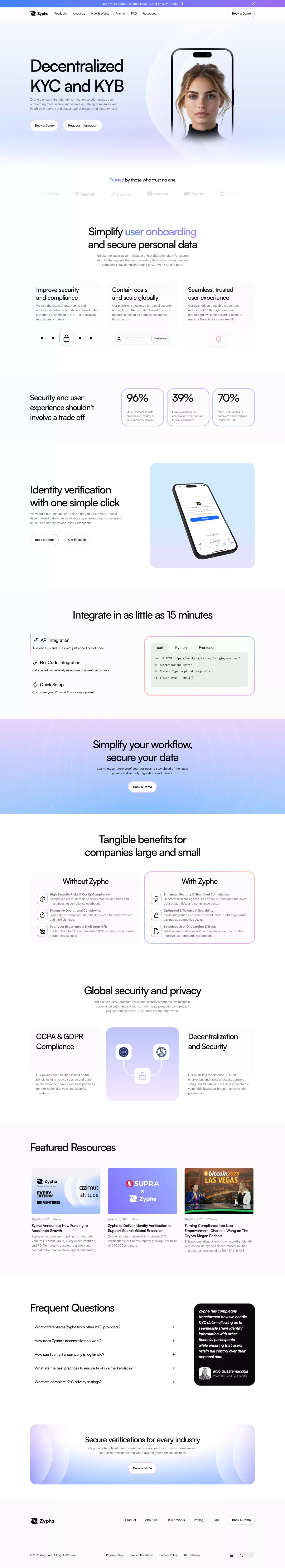 Decentralized KYC Software - Zyphe - Landing design