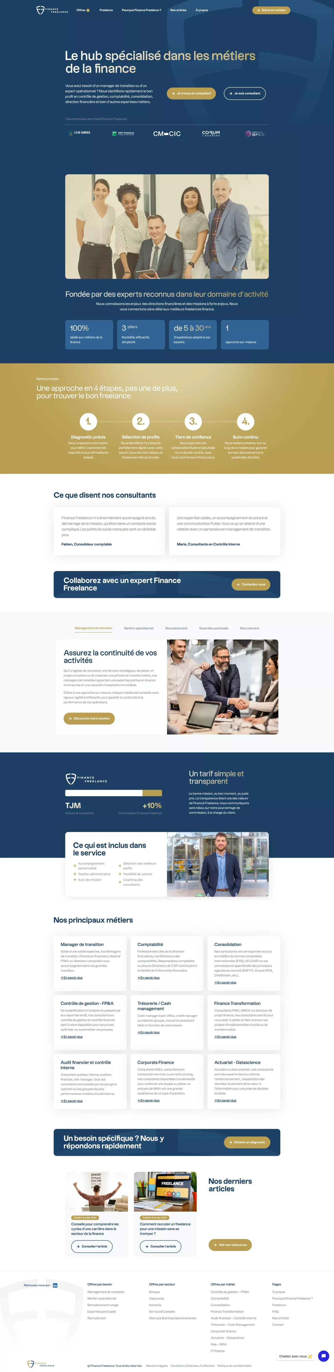 Finance Freelance - Le hub spécialisé dans les métiers de la finance - Landing design