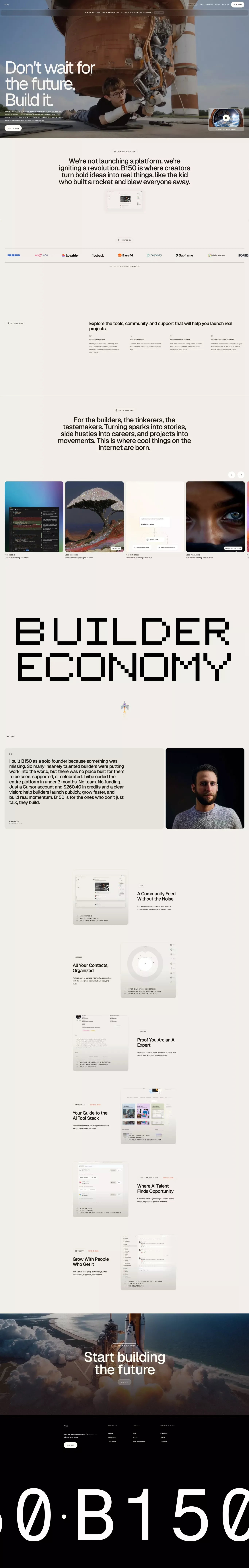 B150 —  The professional social network for Gen AI builders and creators - Landing design