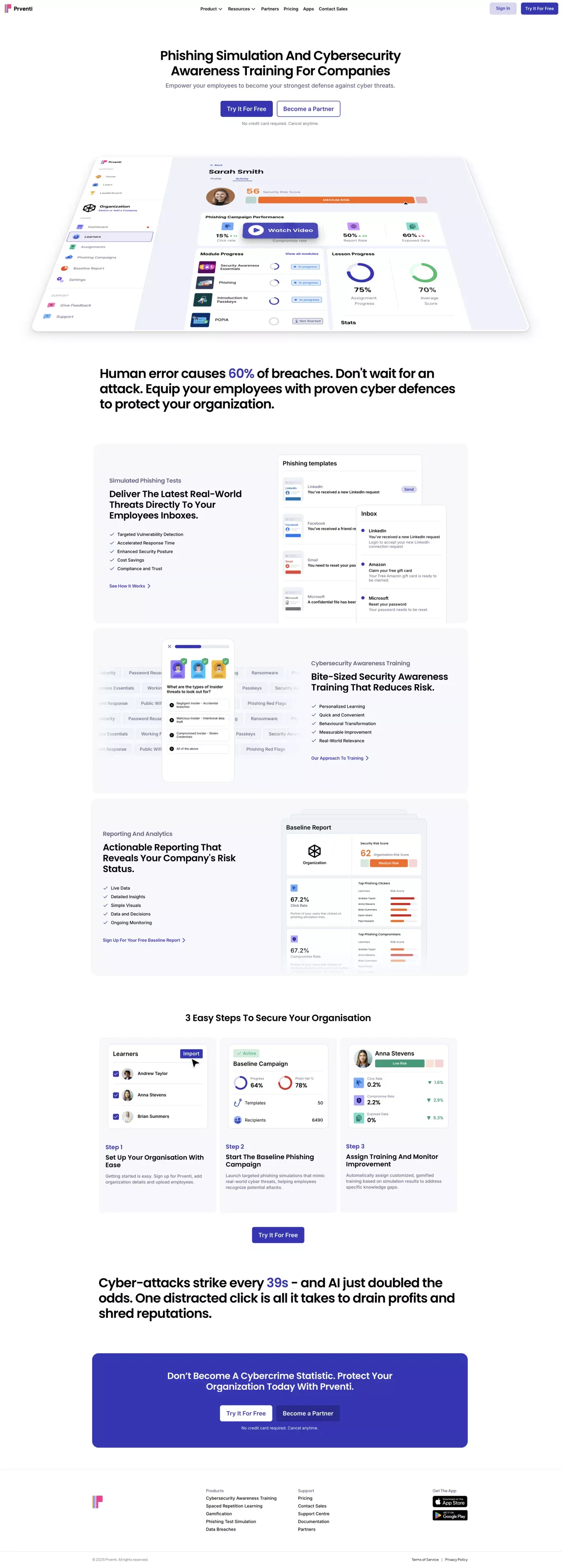 Prventi: Phishing Simulation & Training for Companies - Secure Your Business - Landing design