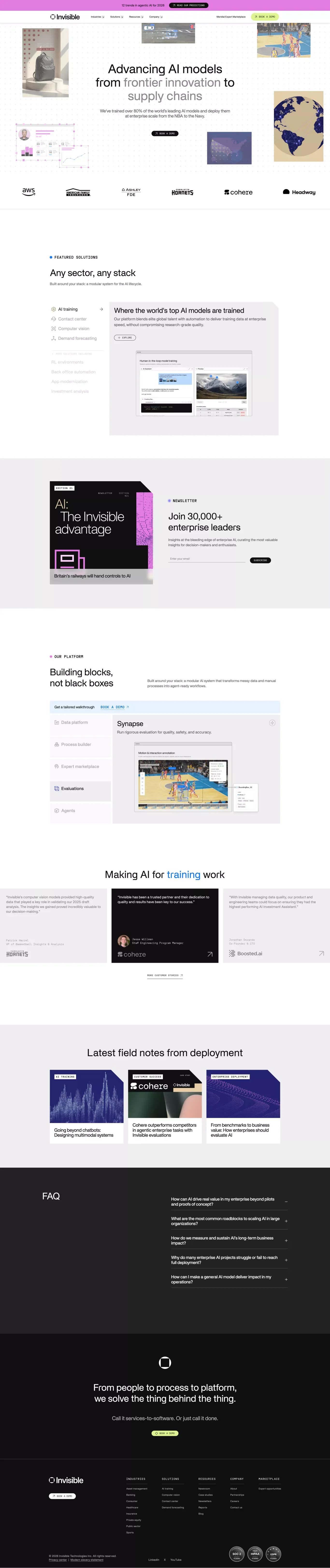 AI Software for Labs and Enterprise | Invisible Technologies - Landing design