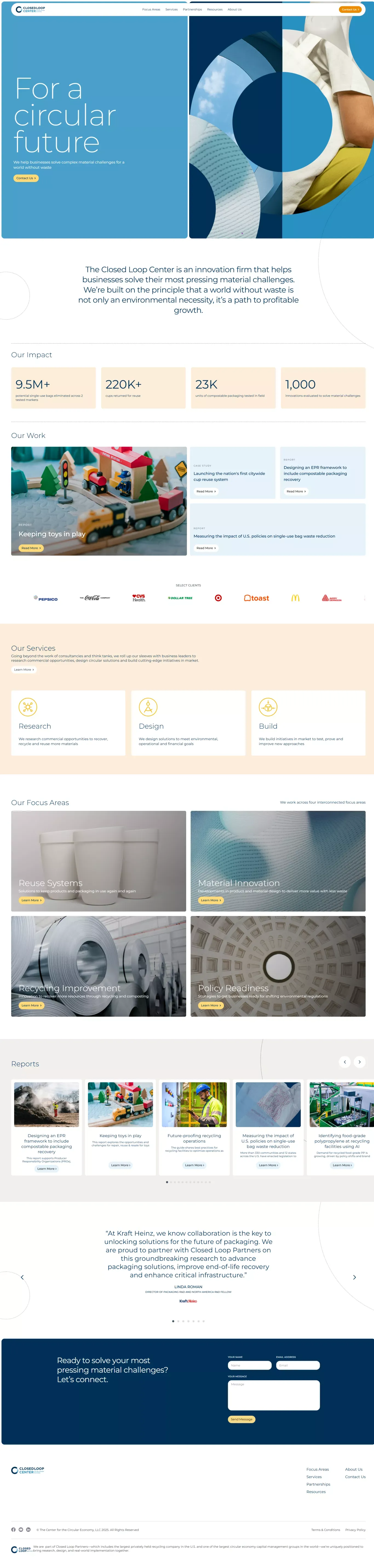 Center for Circular Economy - Solving Complex Material Challenges - Landing design