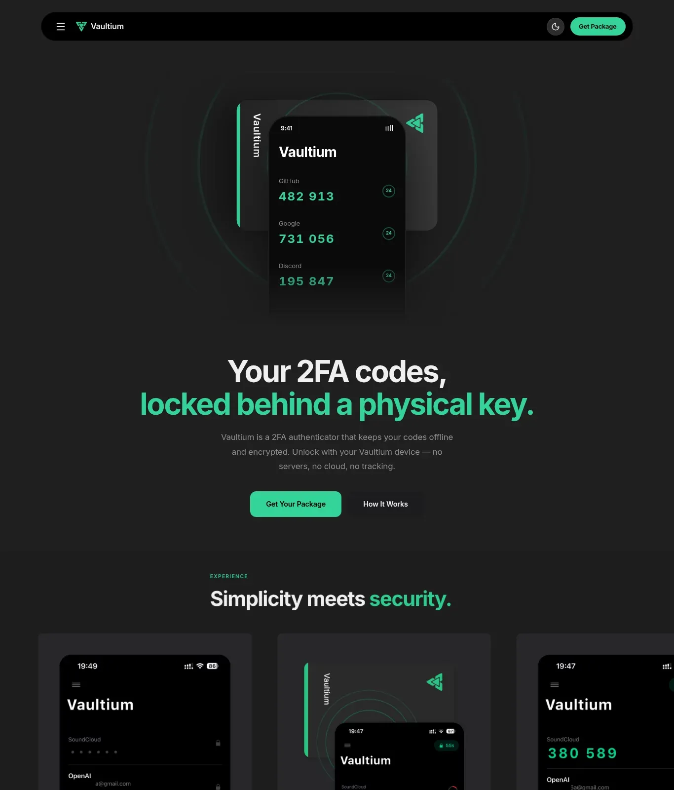 Vaultium | Unhackable Hardware 2FA - Product page design