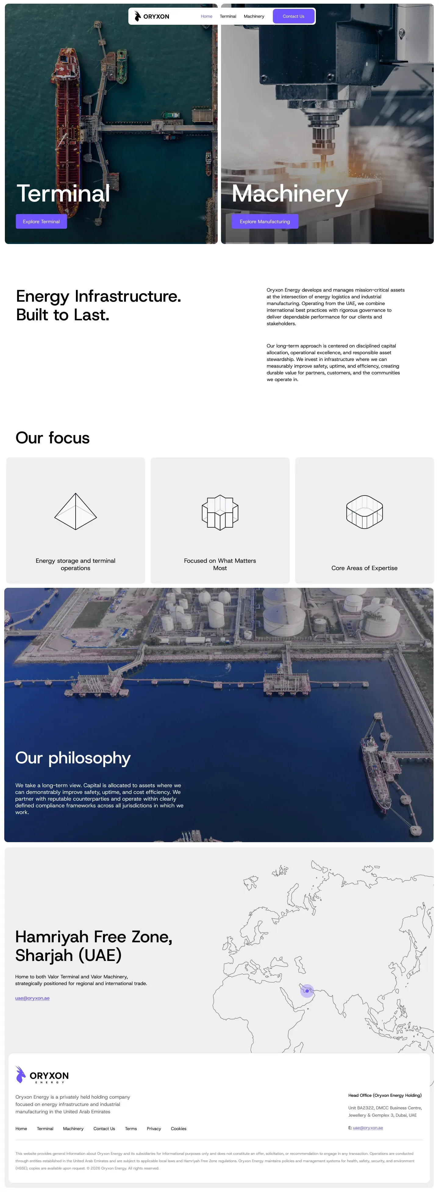 Oryxon Energy - Energy Infrastructure & Industrial Assets UAE - Landing design