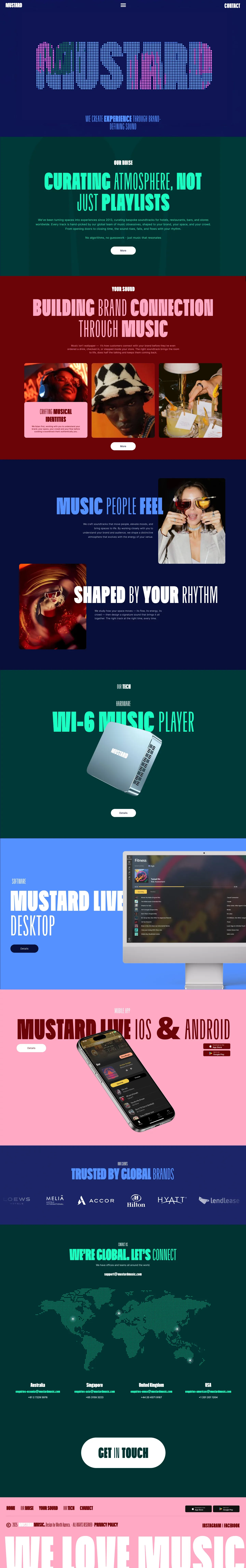 Music Curation & Sound Identity for Hospitality - Mustard Music - Landing design