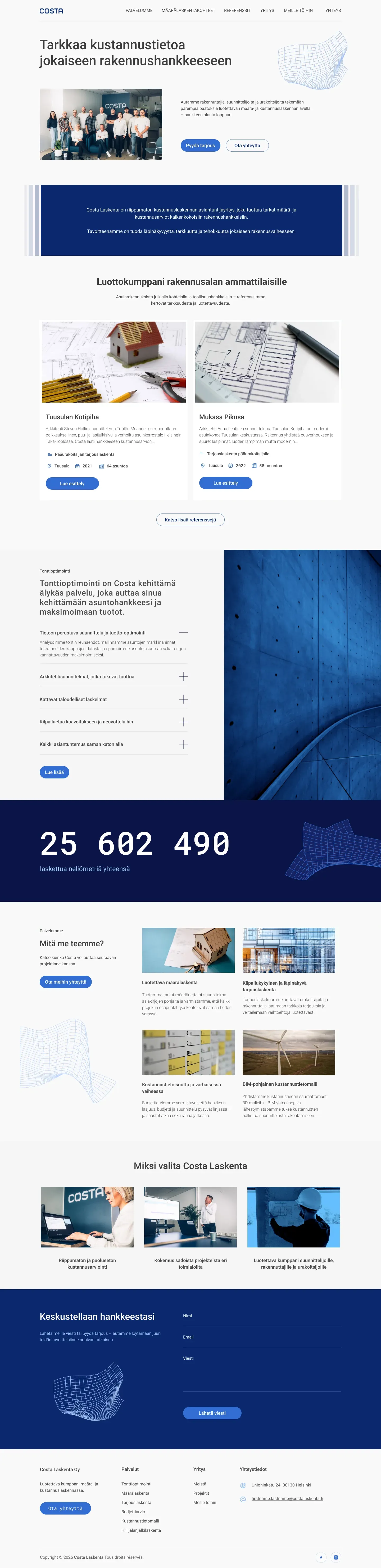 Tarkkaa kustannustietoa jokaiseen rakennushankkeeseen — Costa Laskenta - Portfolio design