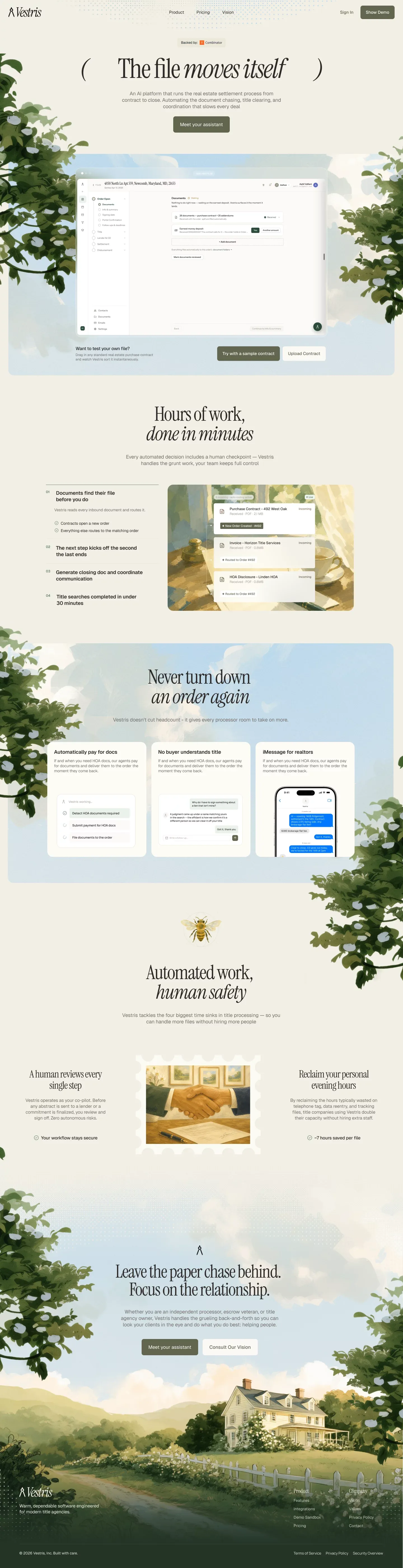 Vestris - Agents that automate real estate pre-closing - Landing design