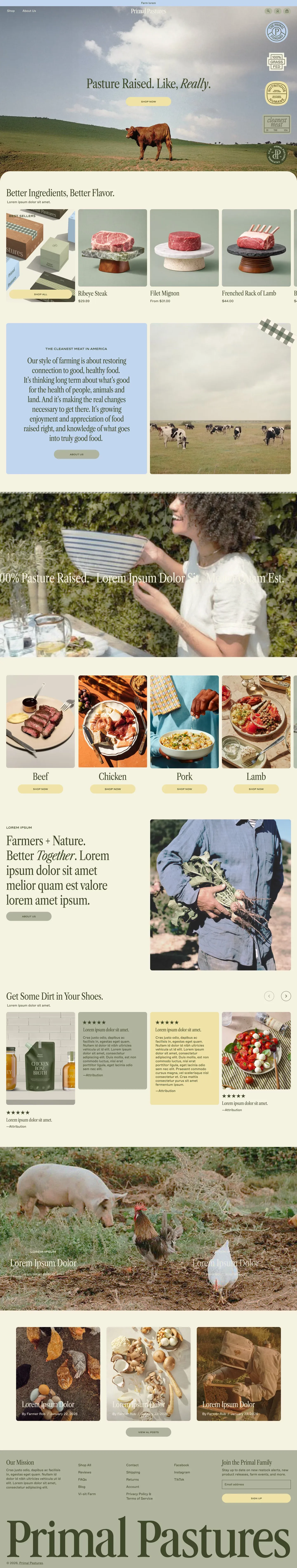 The Cleanest Grass Fed Meats in America - Primal Pastures - Ecommerce design