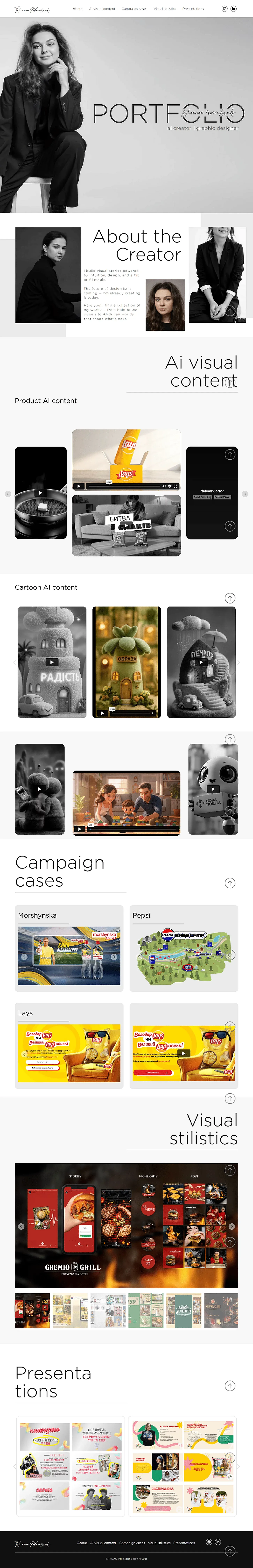 Tetiana Marutsenko - AI Creator, Graphic Designer portfolio - Portfolio design