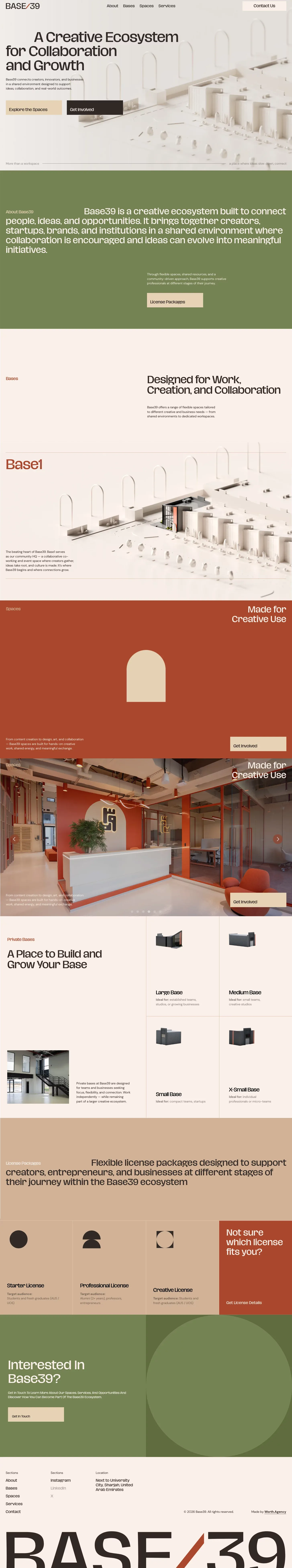 Base39 - Creative Spaces, Studios & Innovation Hub - Landing design
