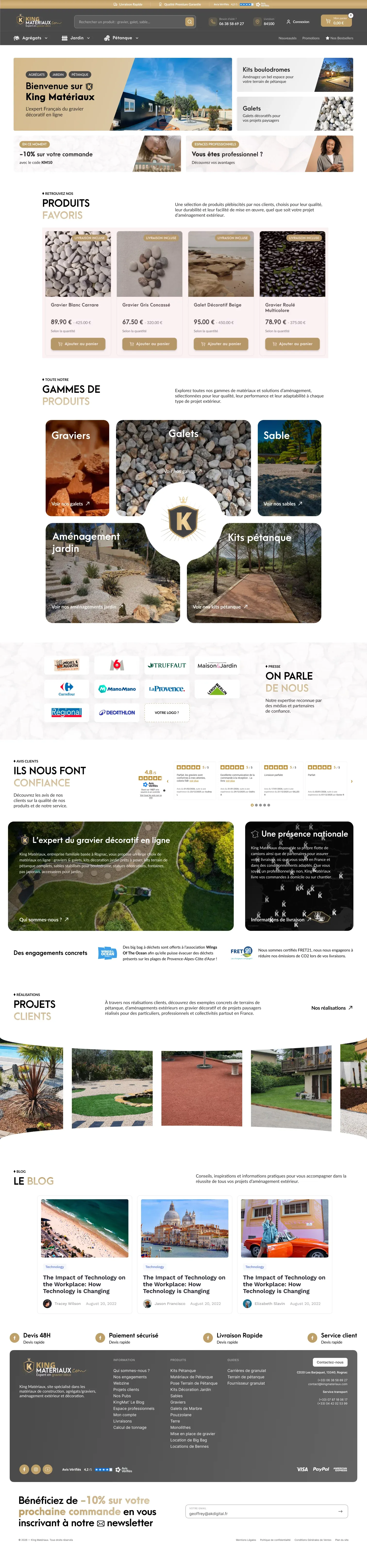 King Matériaux, marchand de graviers au meilleur prix - Ecommerce design