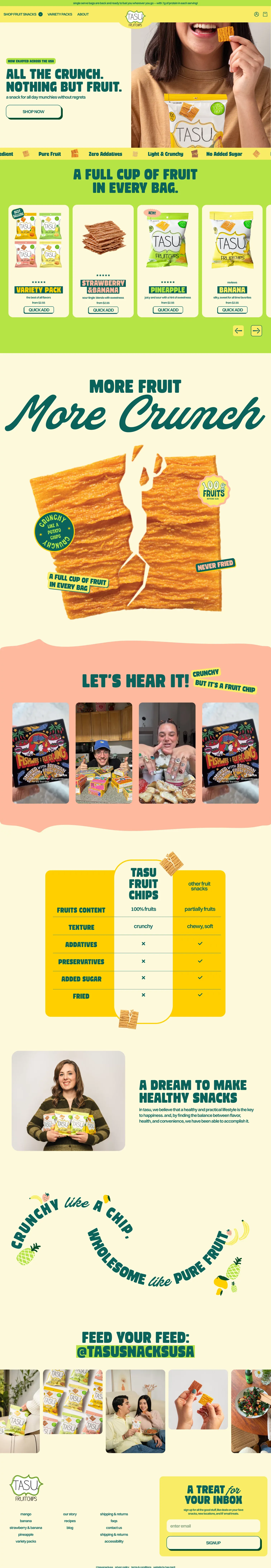 Tasu Chips - Crunchy like a chip. Wholesome like pure fruit

        – TASU Fruit Chips - Ecommerce design