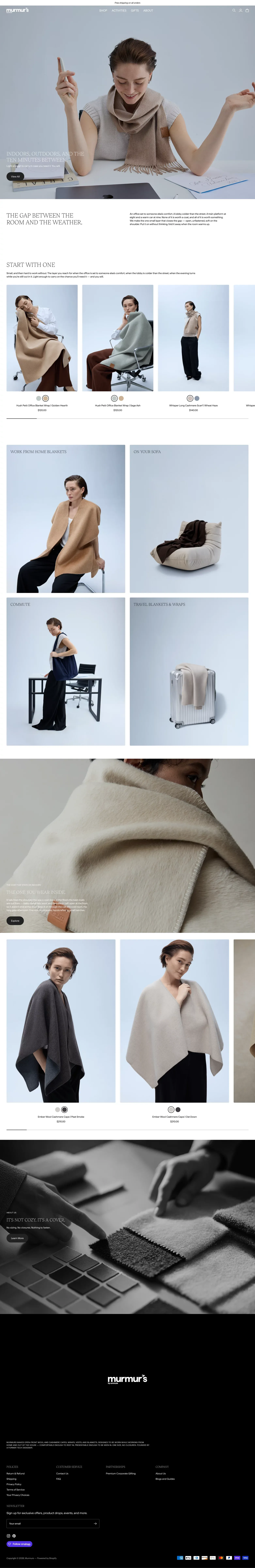 Murmurs | Wearable Capes, Wraps & Blankets - Ecommerce design
