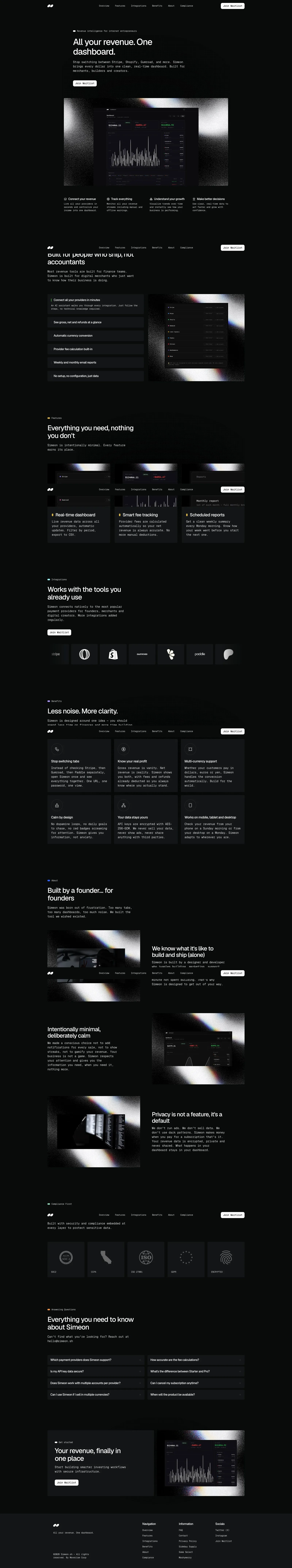 SIMEON SH â¢ Revenue intelligence for internet entrepreneurs - Landing design