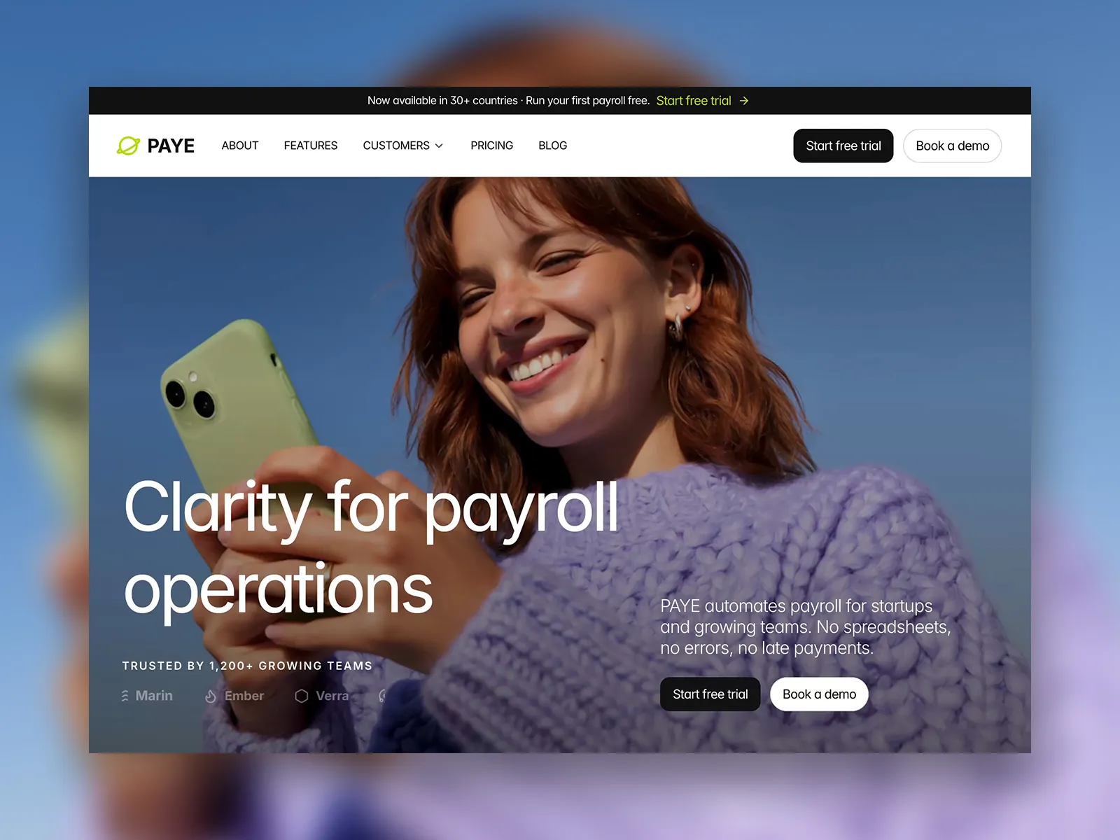 PAYE - Payroll & Fintech SaaS Template - Template design