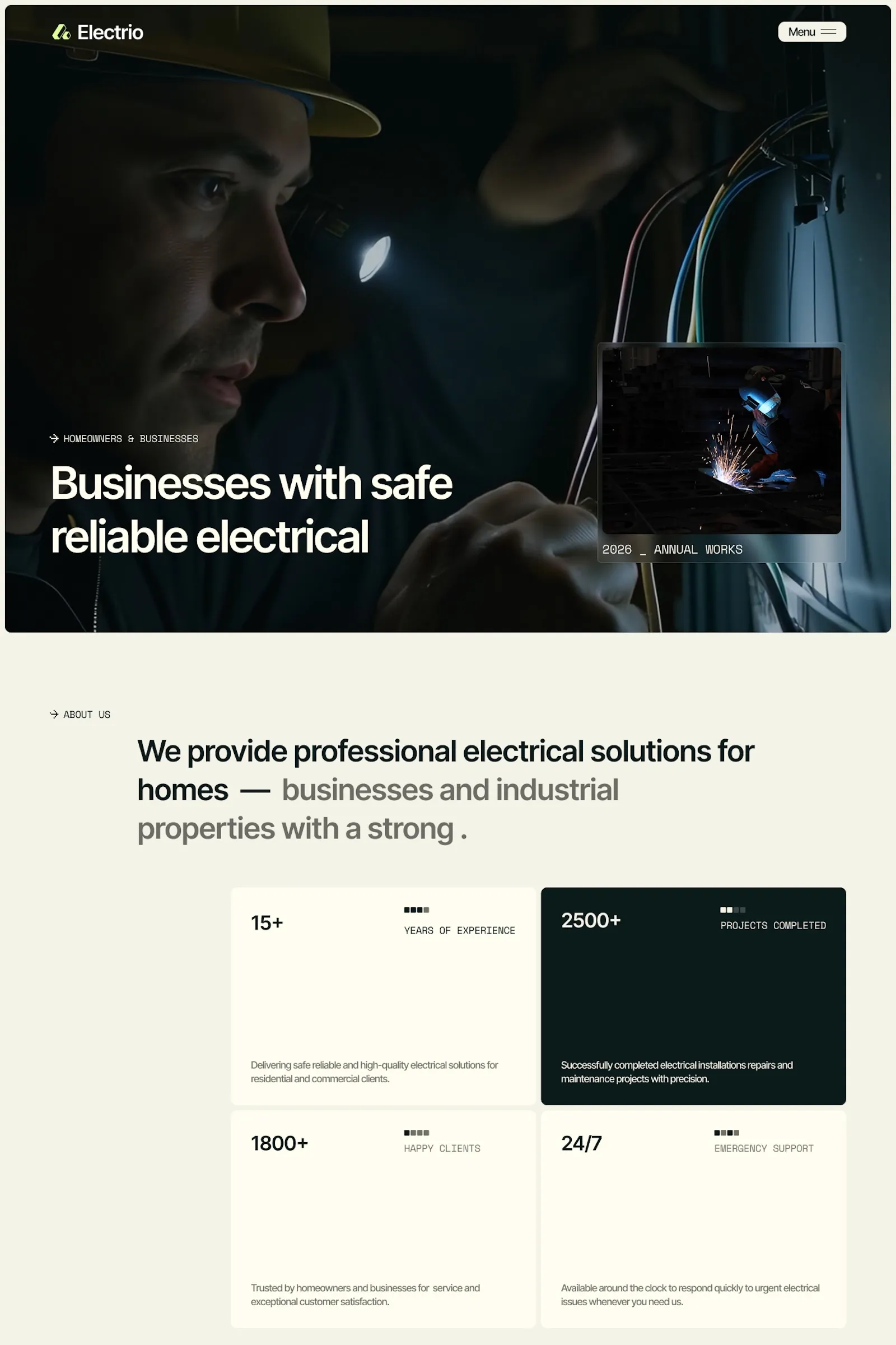 Electrio | Electrical Contractor Framer Template - Template design