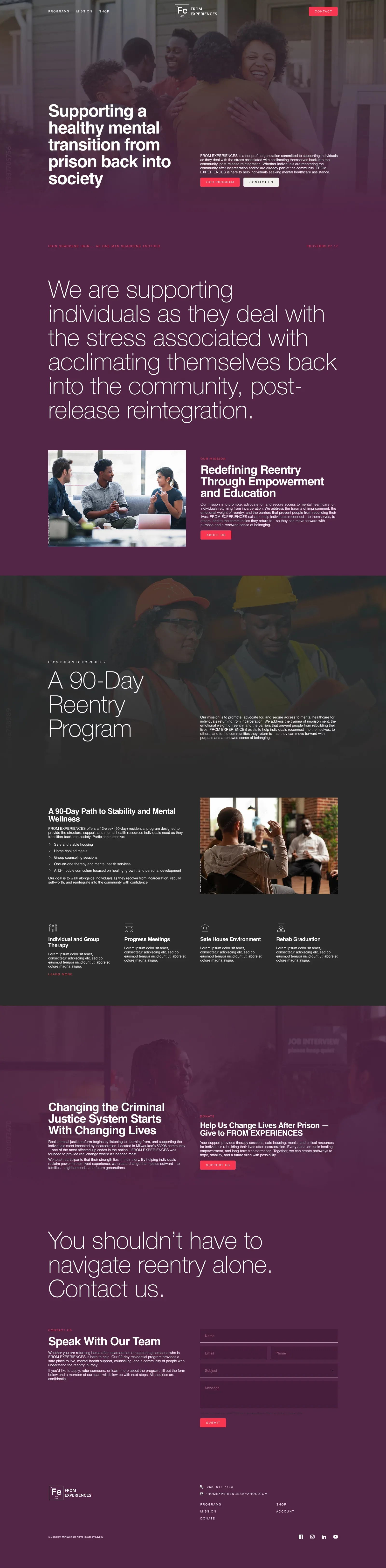 Wisconsin Prison Reentry Programs | Formerly Incarcerated Individuals Reentry Support | From Experiences Non-Profit Org - Landing design