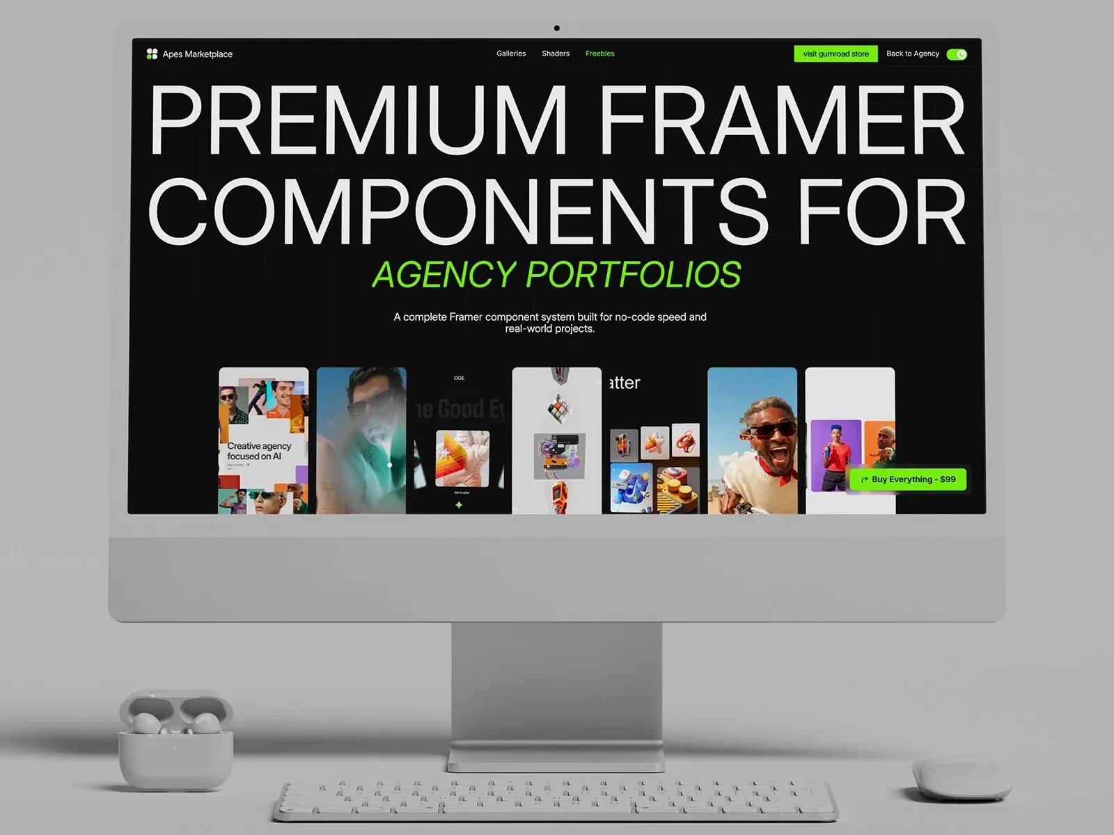 Creative Apes Market | Premium Framer Components & Agency Tools - Product listing design