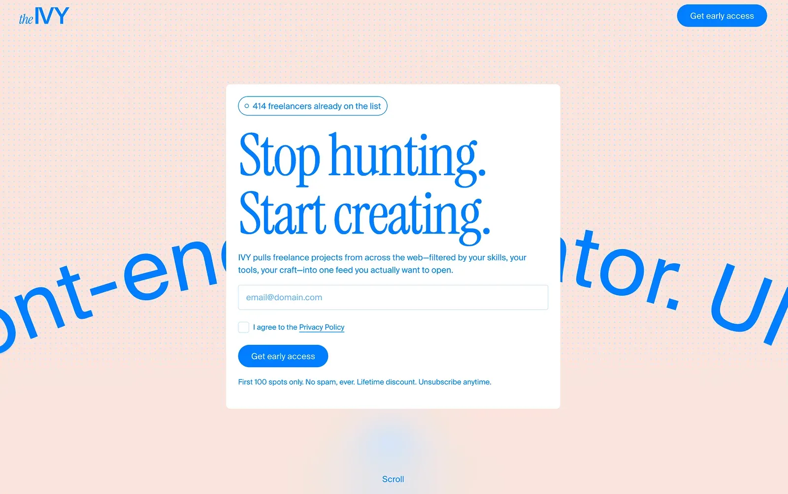 IVY | Freelance Projects Feed for Creatives - Landing design