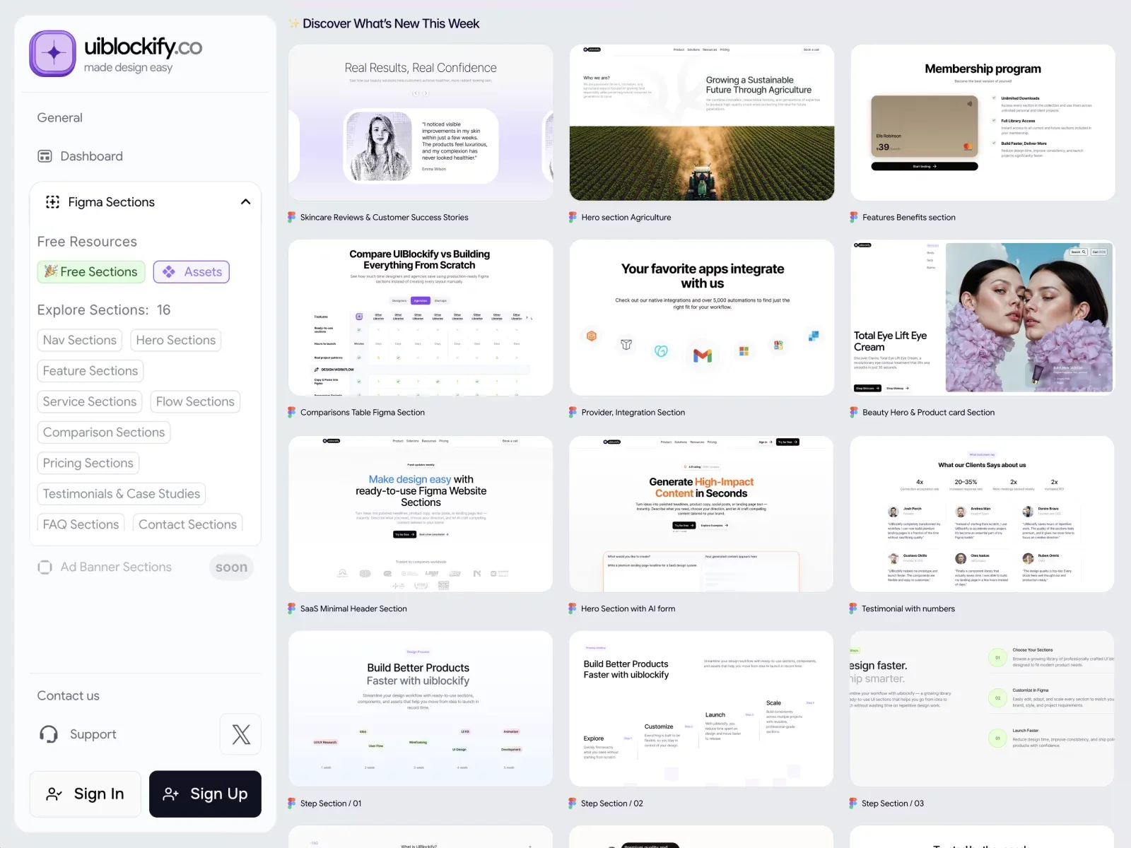 Explore Figma Website Sections & UI Components | uiblockify - Product page design
