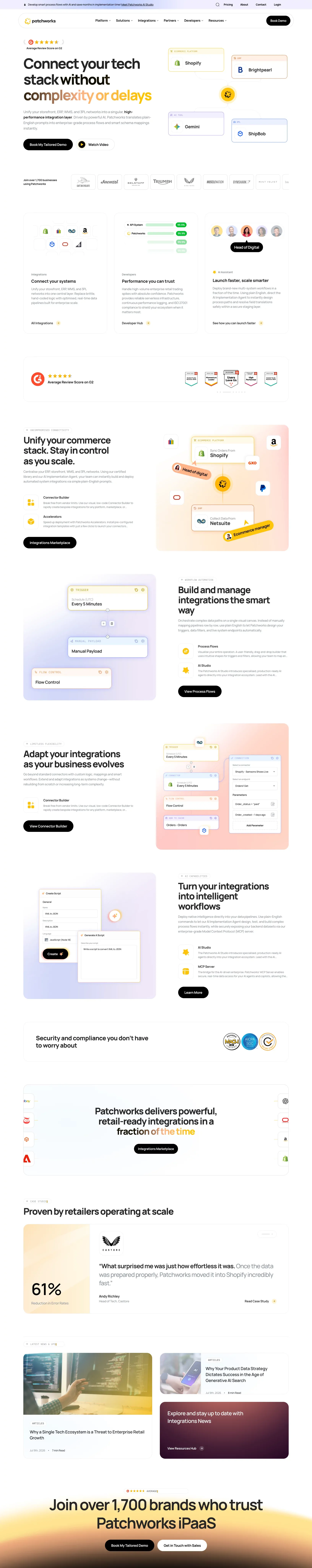 Unify Your Commerce Stack. Stay in Control - Patchworks - Landing design