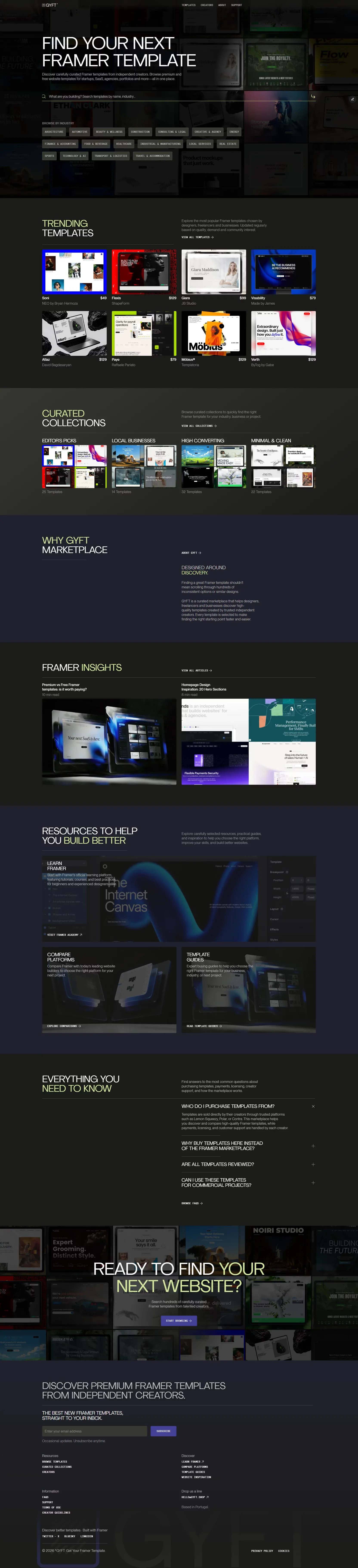 Curated Marketplace for Framer Templates | GYFT - Ecommerce design