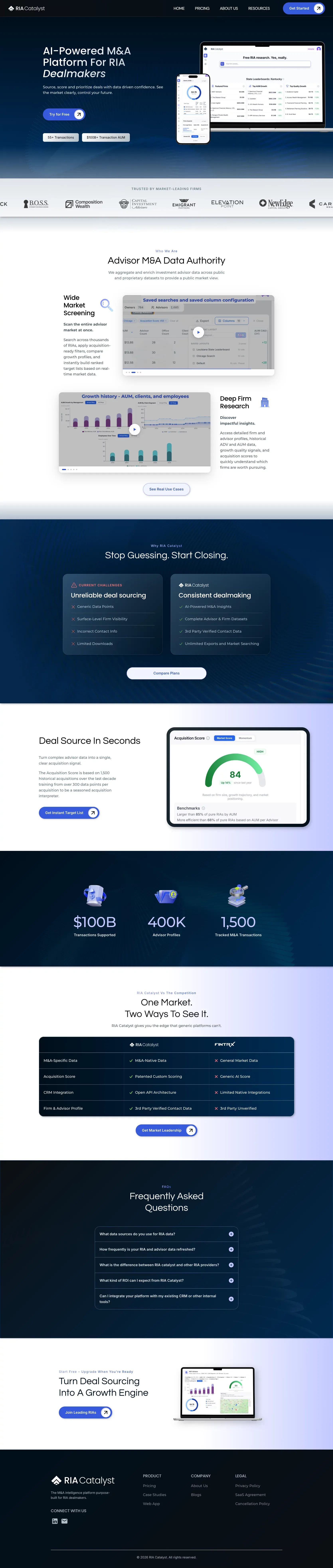 RIA Catalyst | AI-Powered M&A Intelligence for RIA Acquisitions - Landing design