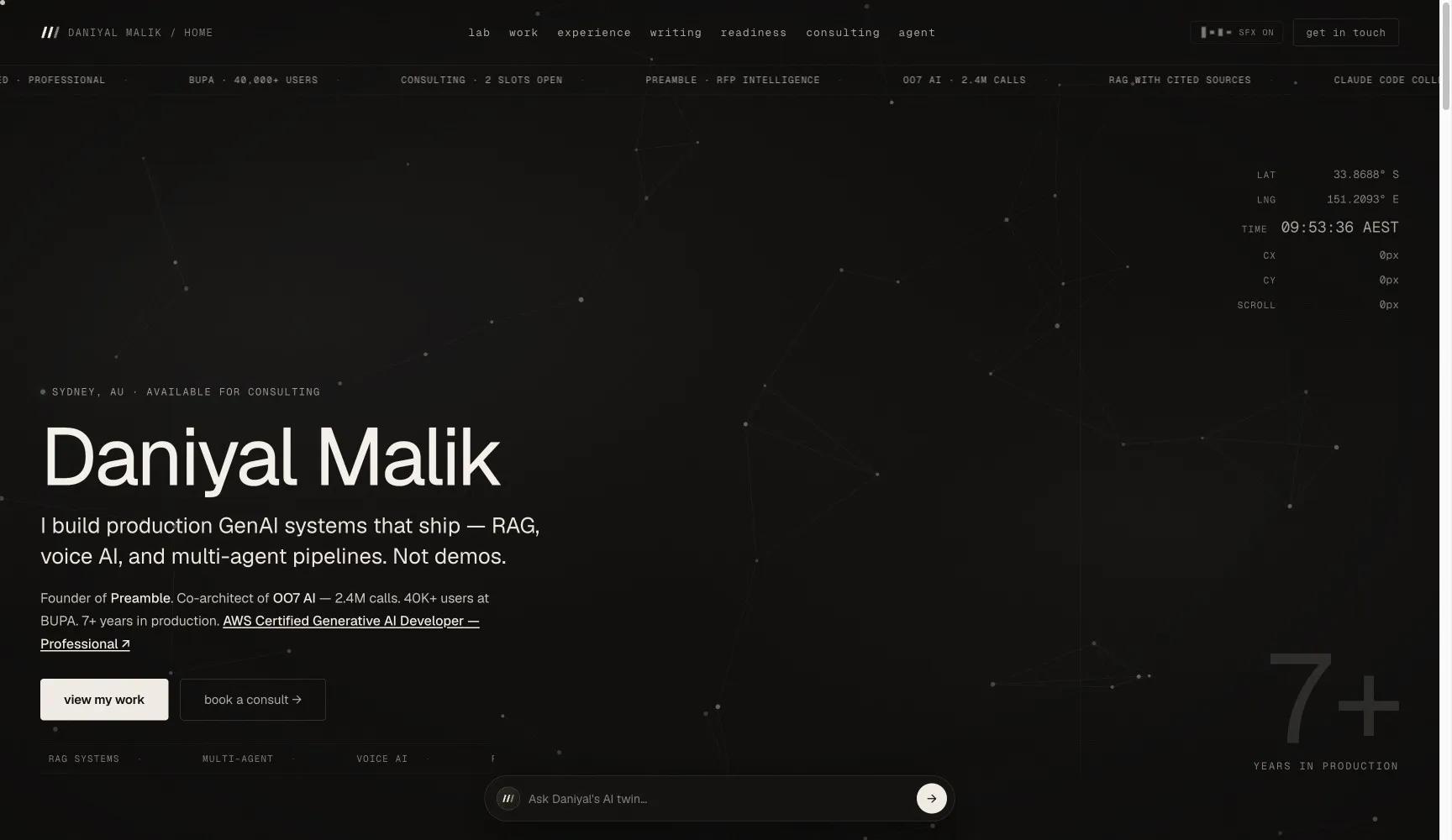 Daniyal Malik — GenAI Engineer & Consultant, Sydney - Portfolio design